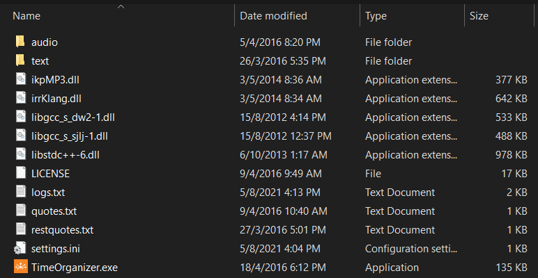 Files of the program